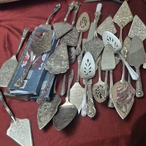 Vintage Silver Plate 27 Cake Servers With 2 Knives Collection